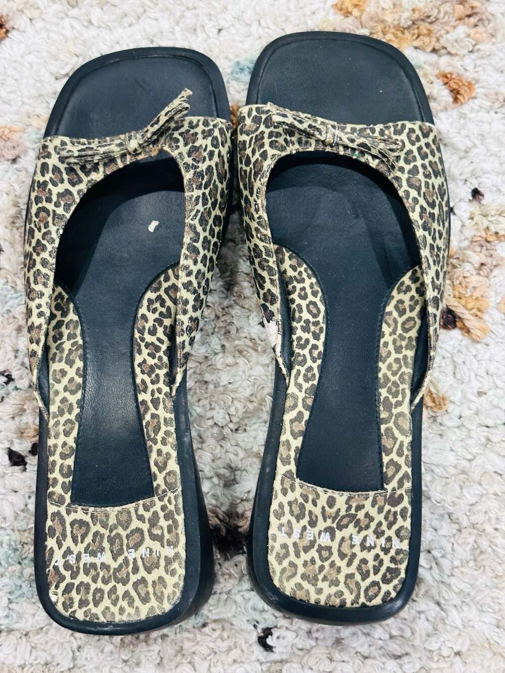 Nine West Leopard Print Bow Slide Sandals Size 8